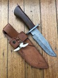 CFK Knife: CFK USA Raindrop Damascus Walnut Bowie Knife with Custom Sheath