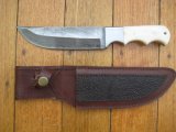 Damascus Knife: Damascus Knife with Finger-Grooved Camel Bone Handle