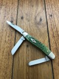 Case USA Knife: Circa 2015 Model 6318 Medium Size 3 Blade Stockman Knife with Green Jigged Bone Delrin Handle  Folding Knife