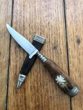 German Knife: 1950's Mini Jagdnicker Knife with Stag Handle Edelweiss Flower Inset & Sheath