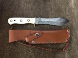 SOS Damascus *PUMA White Hunter* Knife with White Bone Handle & Leather Sheath