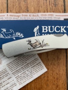 Buck Knife: 1993 Buck Model 525 White Tail Deer Small Folding LockBack Knife