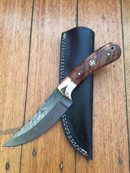 SOSDF Knife: 200 Layer Damascus Rosewood Handled Upswept Skinning Knife